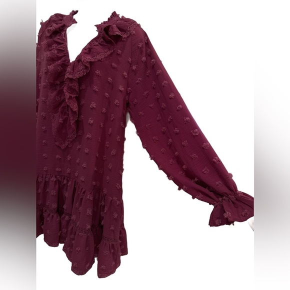 Snappy Turtle Burgundy Ruffle Tier Dress Small - Picture 6 of 8